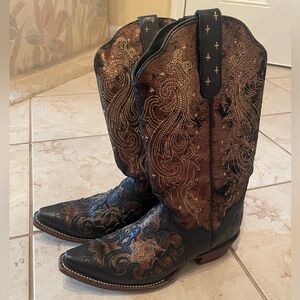 J.B. Dillon Reserve Woman’s Western Bronze Metallic Cowboy Cowgirl Boots Size 7